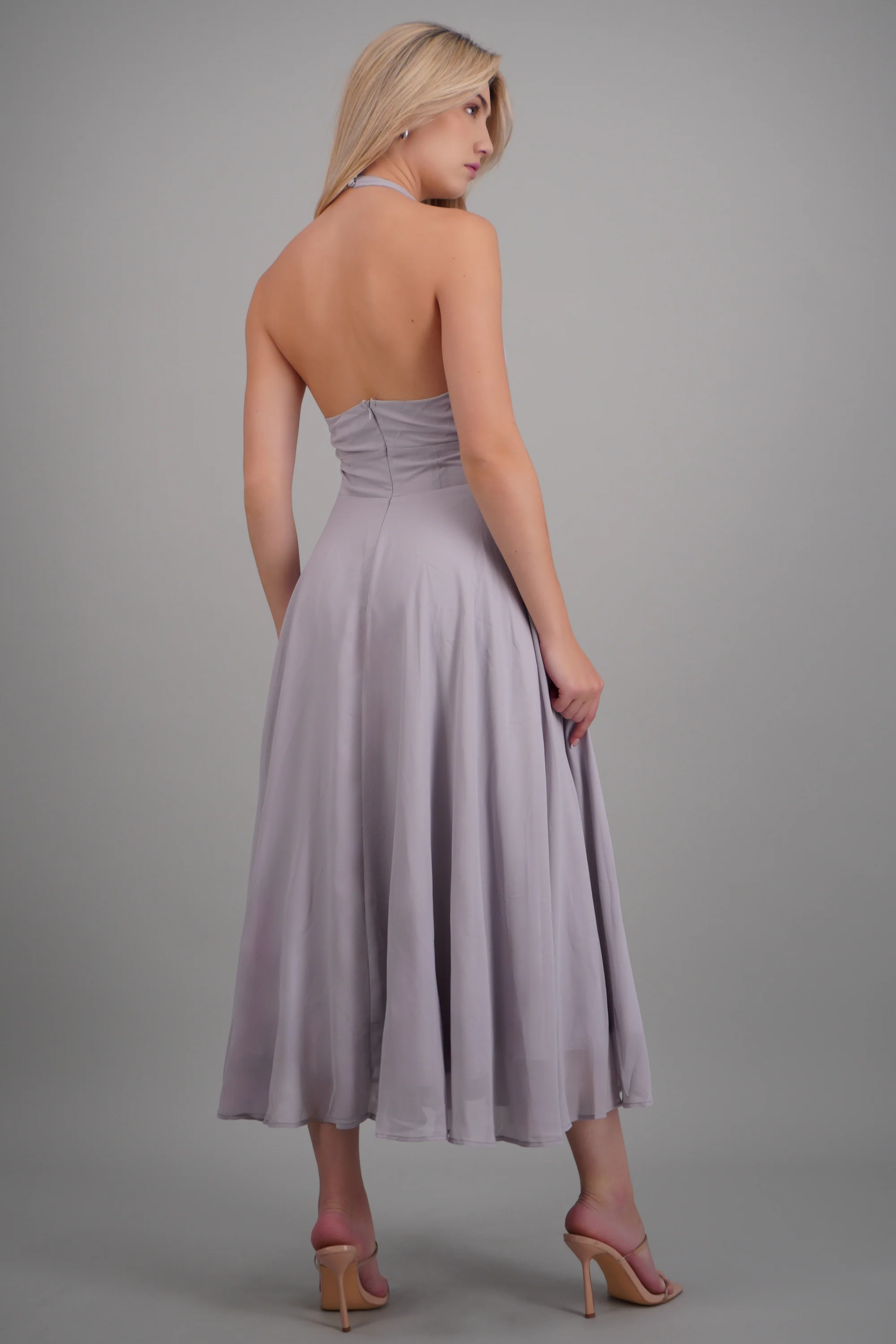 vestido midi halter escote v - Image 4