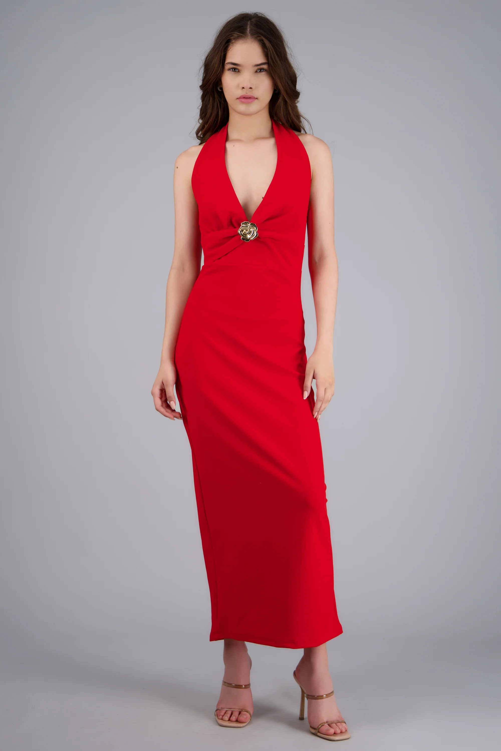 Vestido midi halter liso