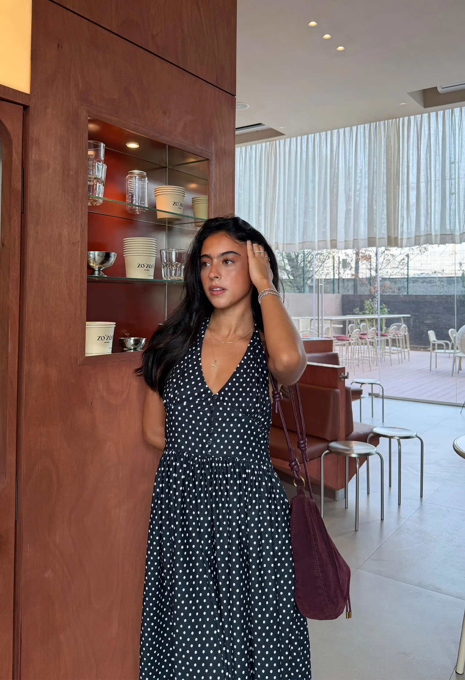 Vestido midi halter polka dots