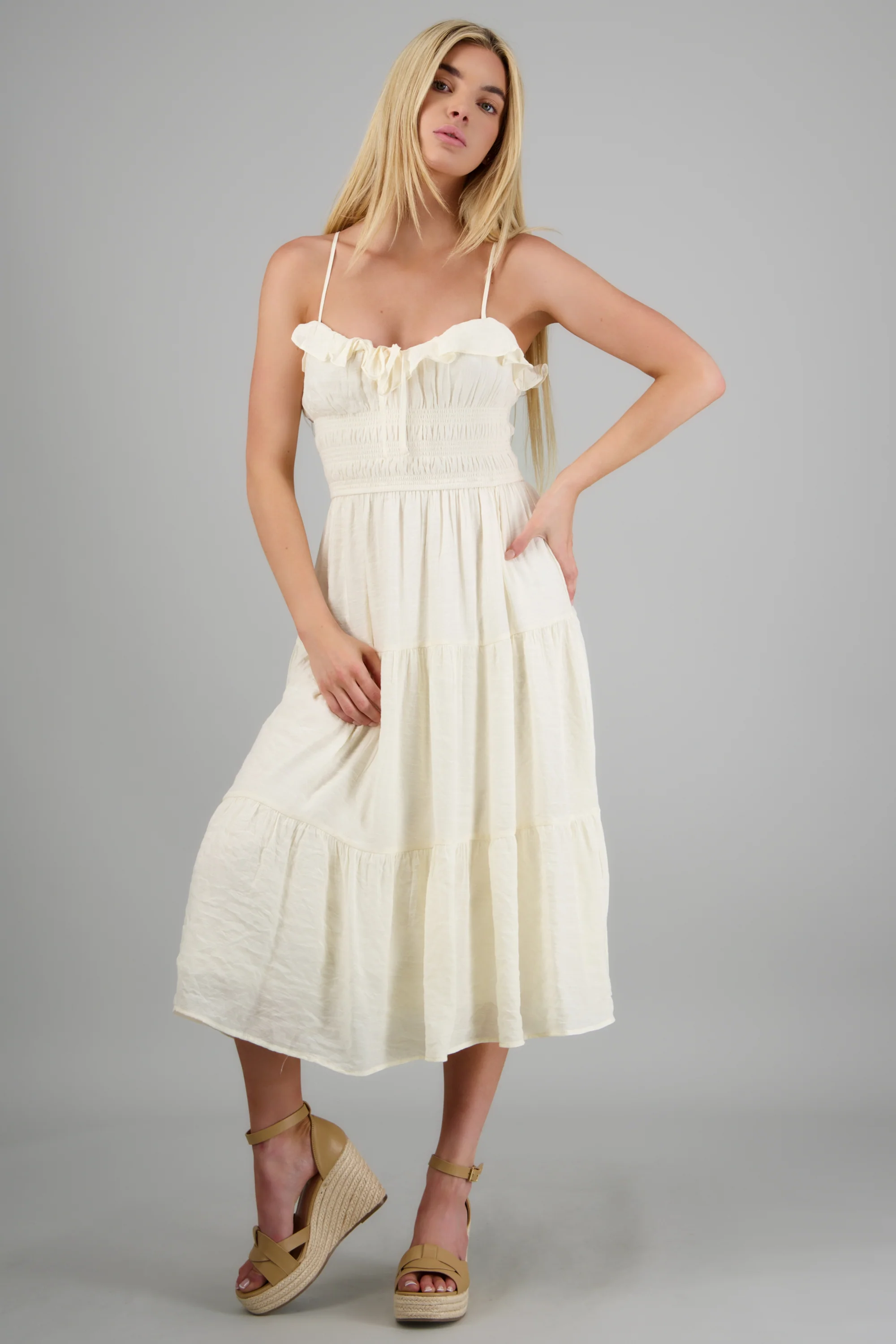 Vestido midi liso tirantes - Image 3
