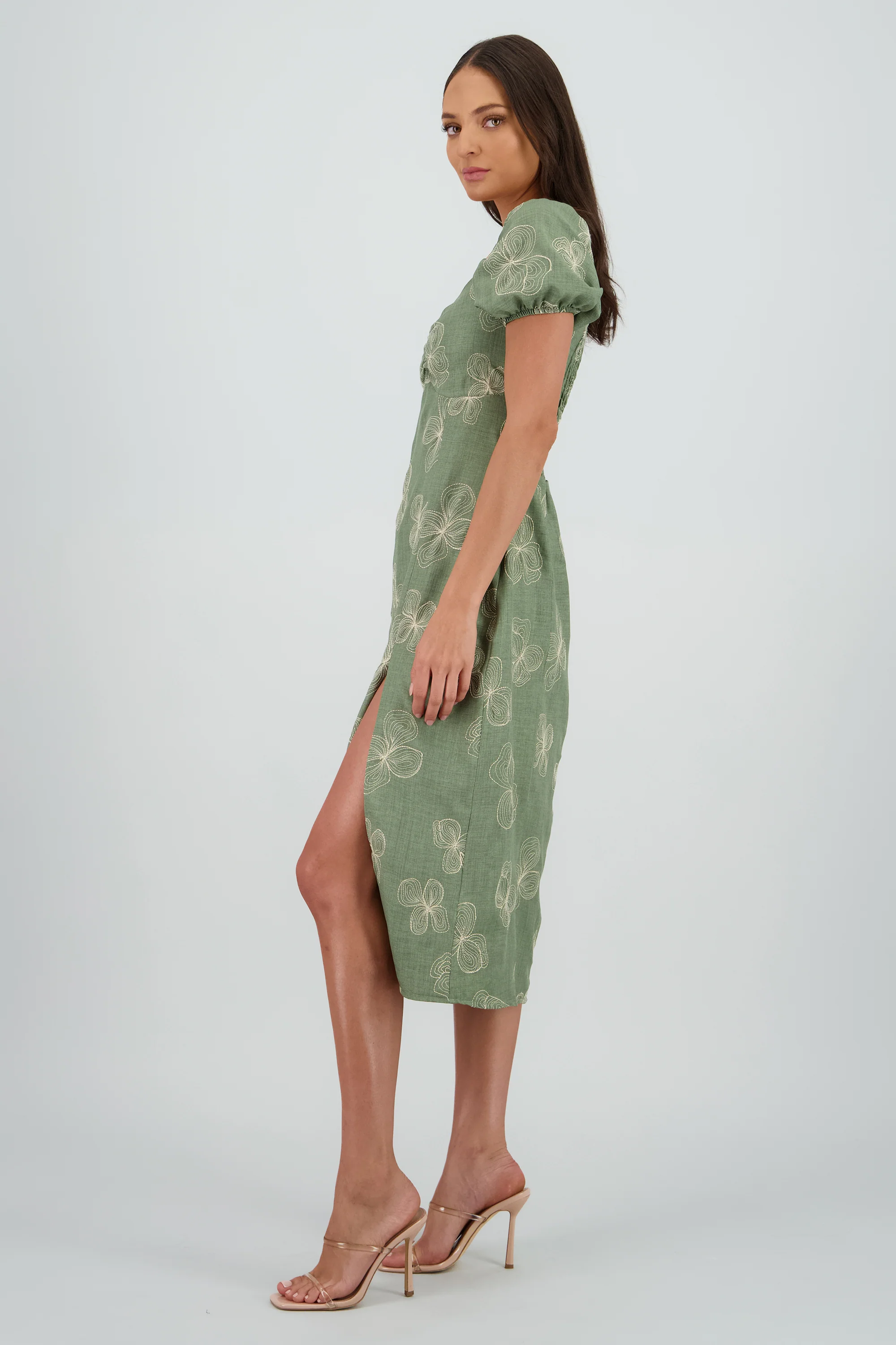 Vestido midi manga abullonada frunces - Image 3