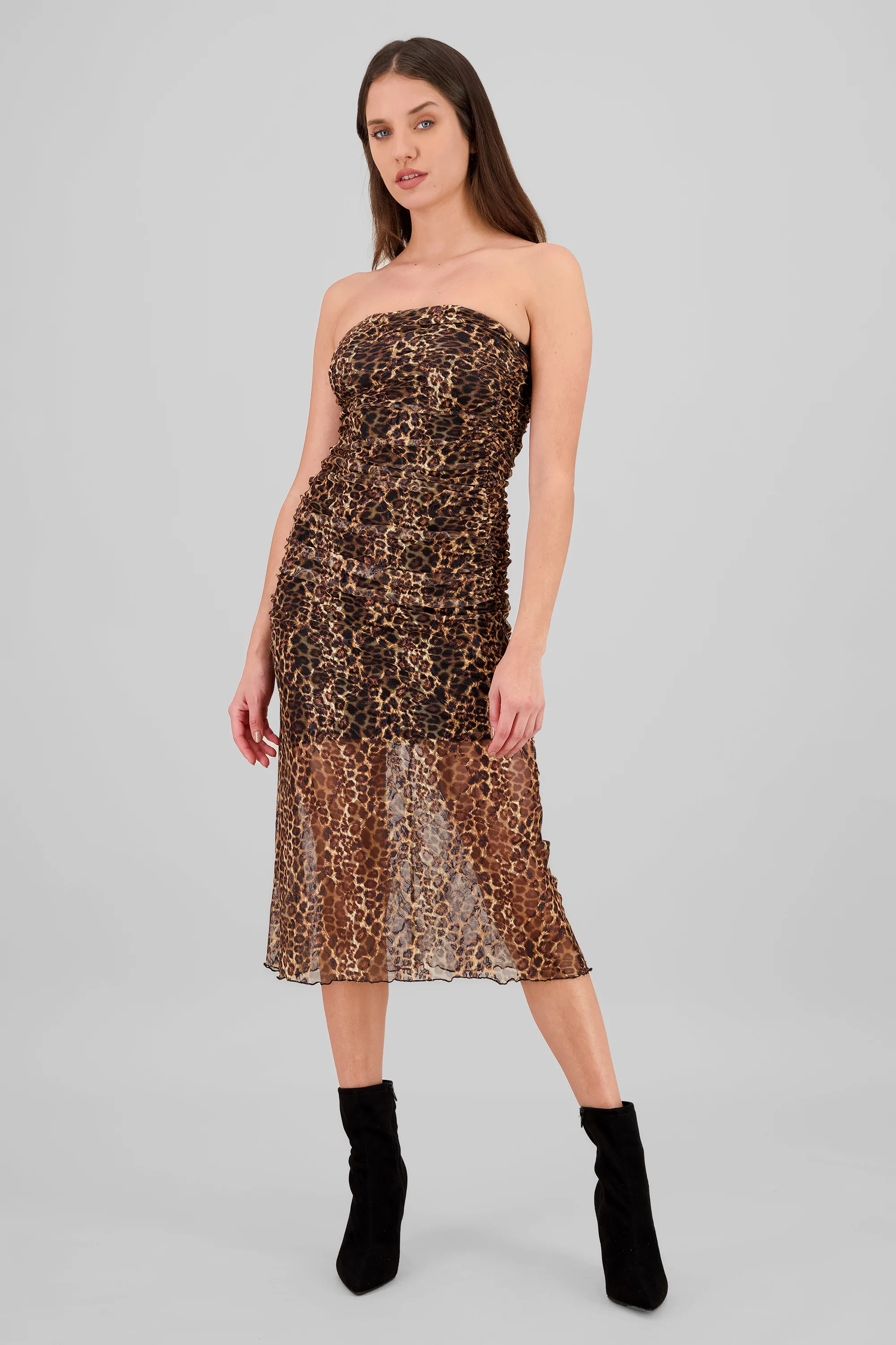 Vestido midi mesh animal print