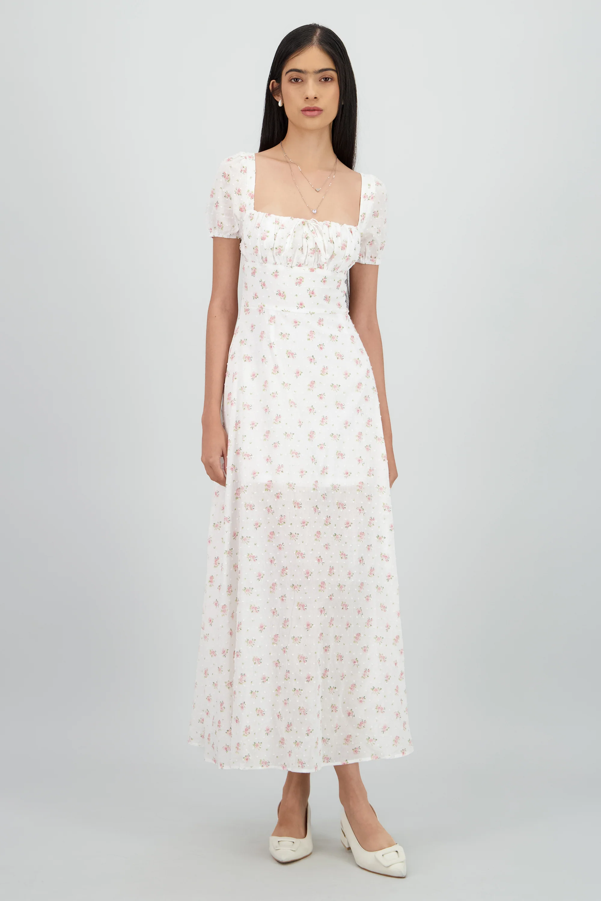 Vestido midi mini flores textura