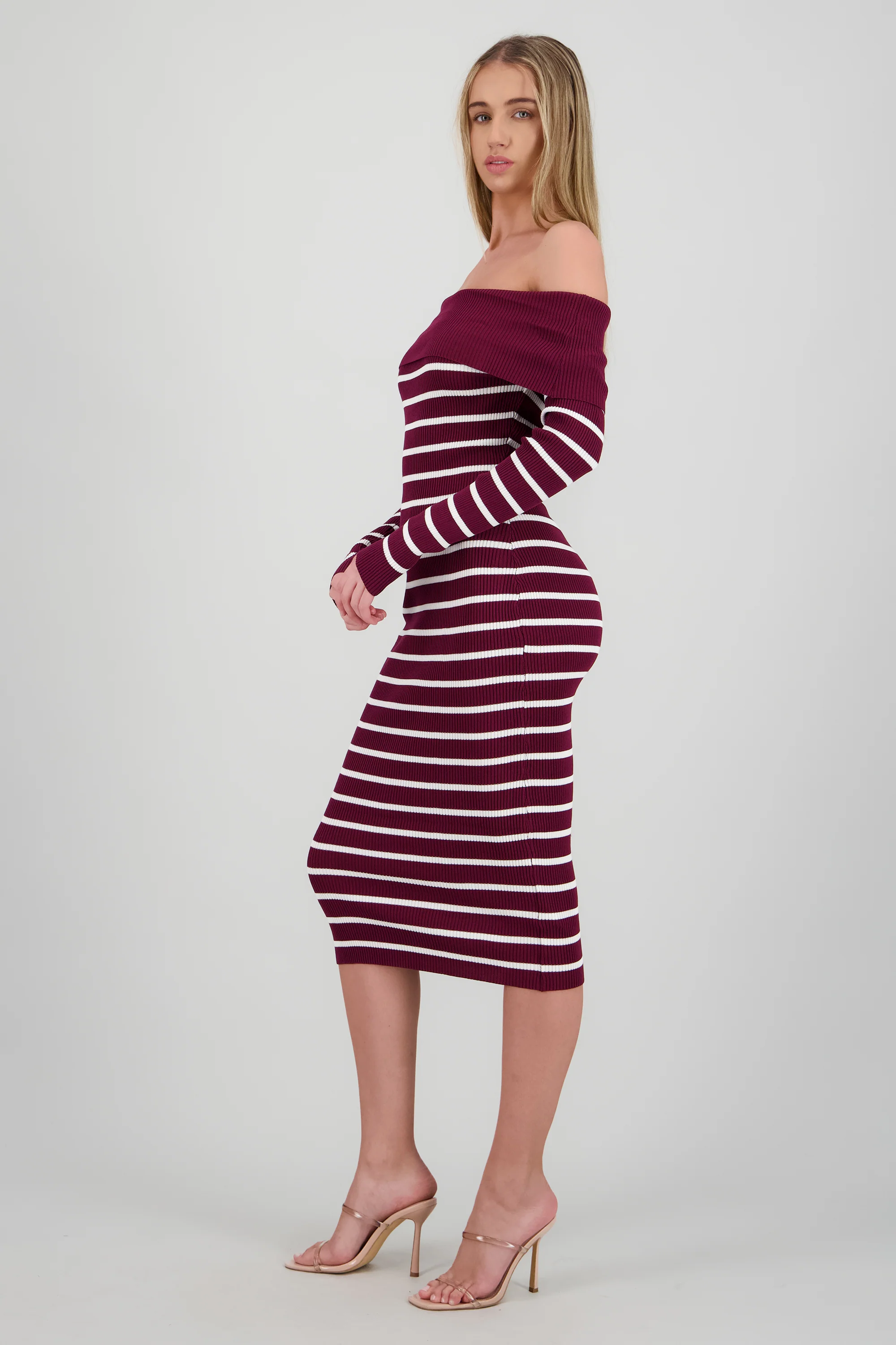 Vestido midi off shoulder rib - Image 3