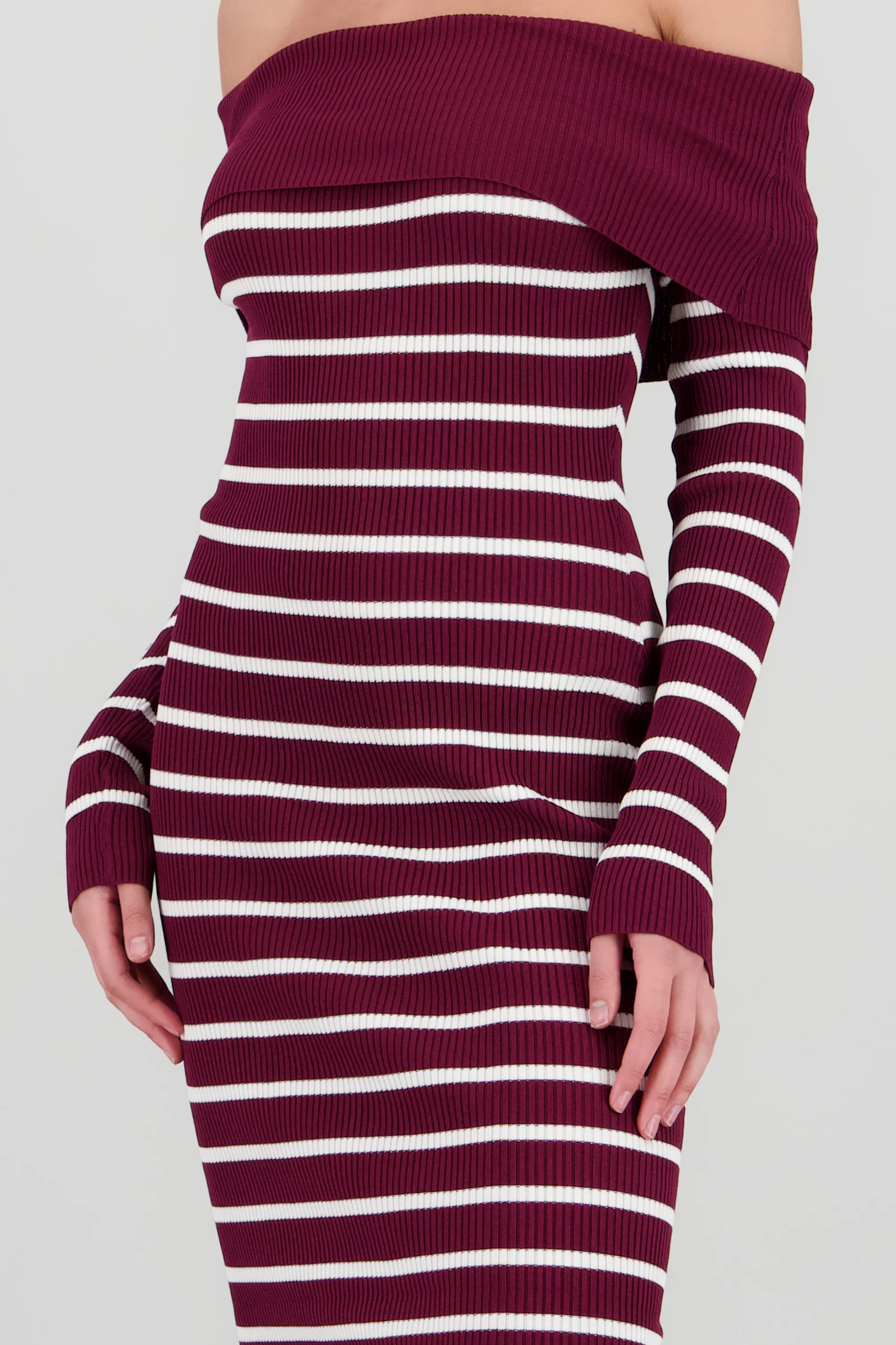 Vestido midi off shoulder rib - Image 5