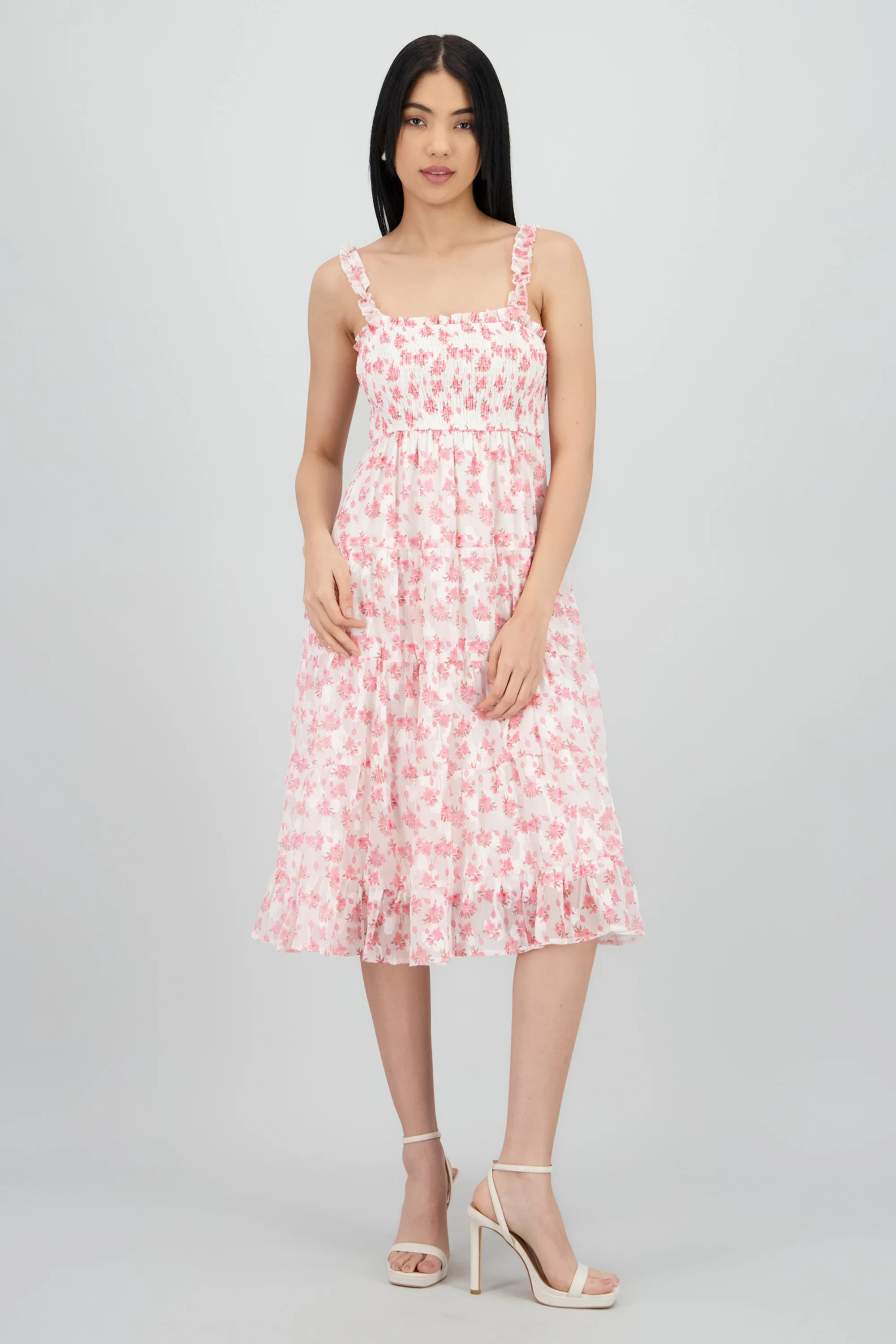 Vestido midi smocked flores