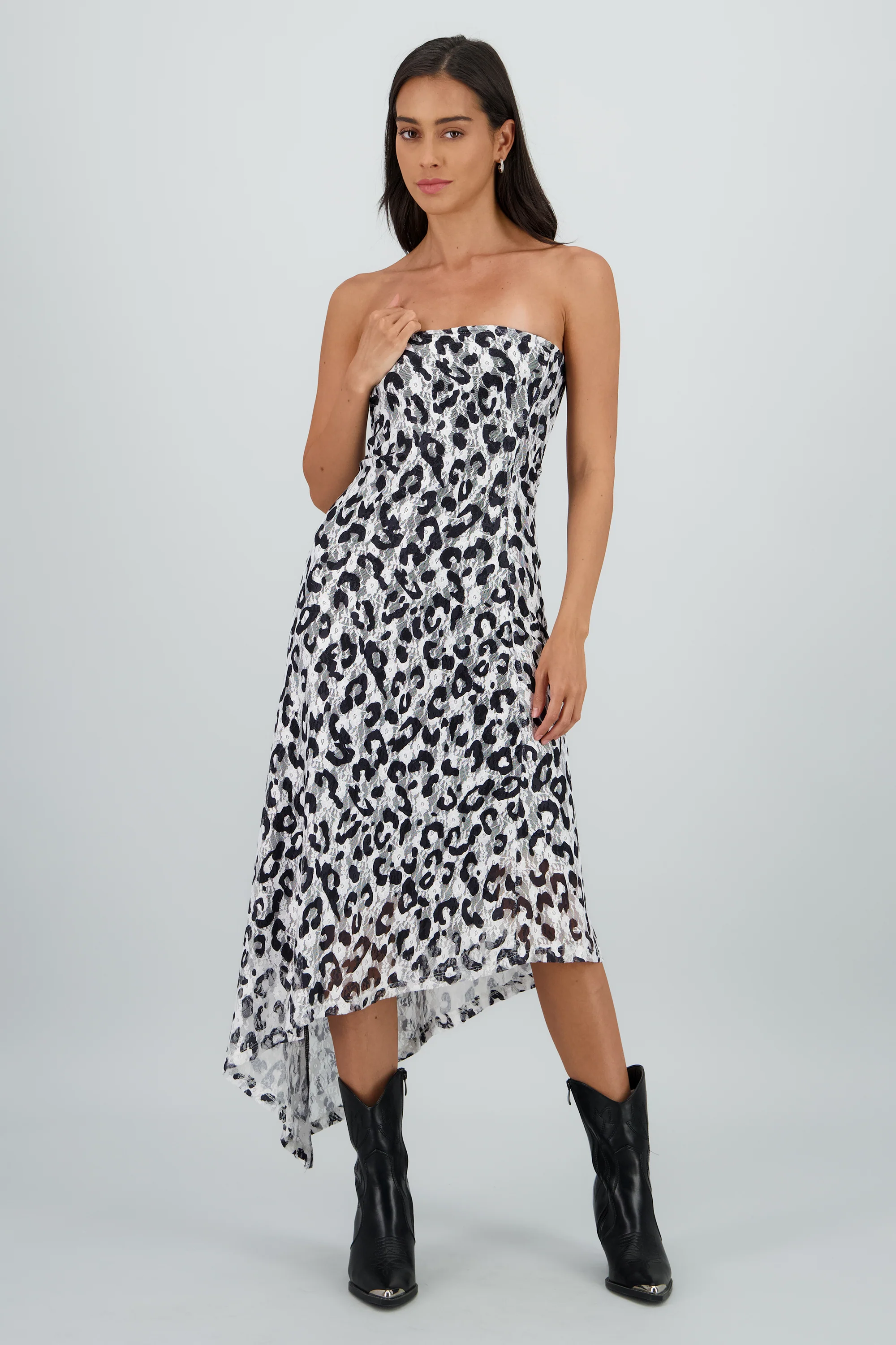 Vestido midi strapless detalle encaje - Image 2