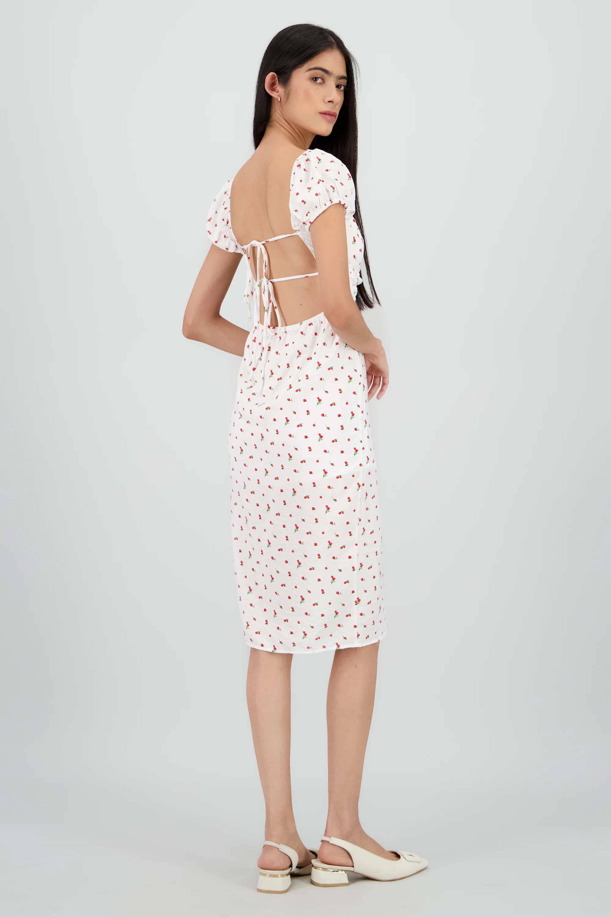 Vestido midi textura flores
