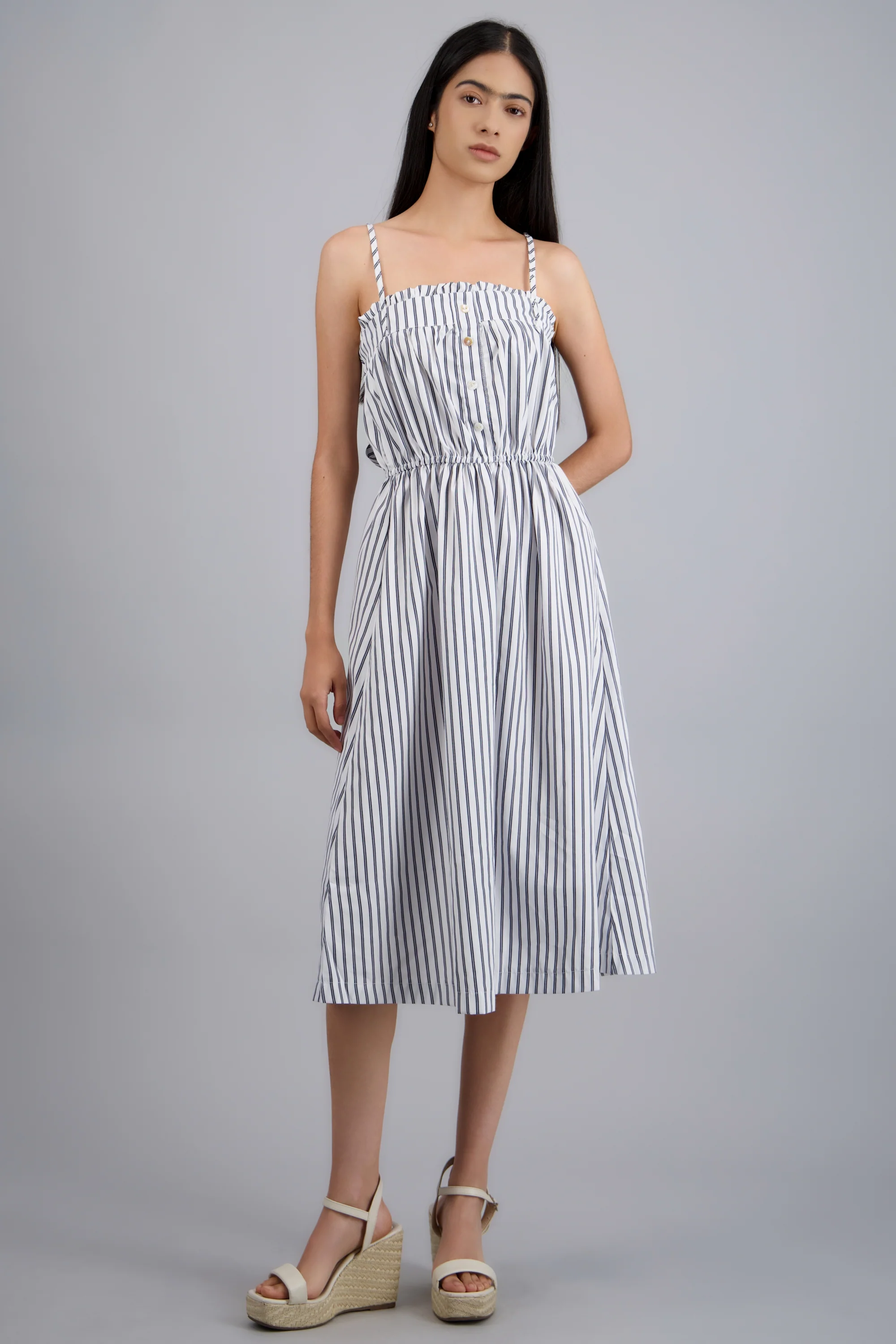 VESTIDO MIDI TIRANTES DET MOÑO RAYAS - Image 3
