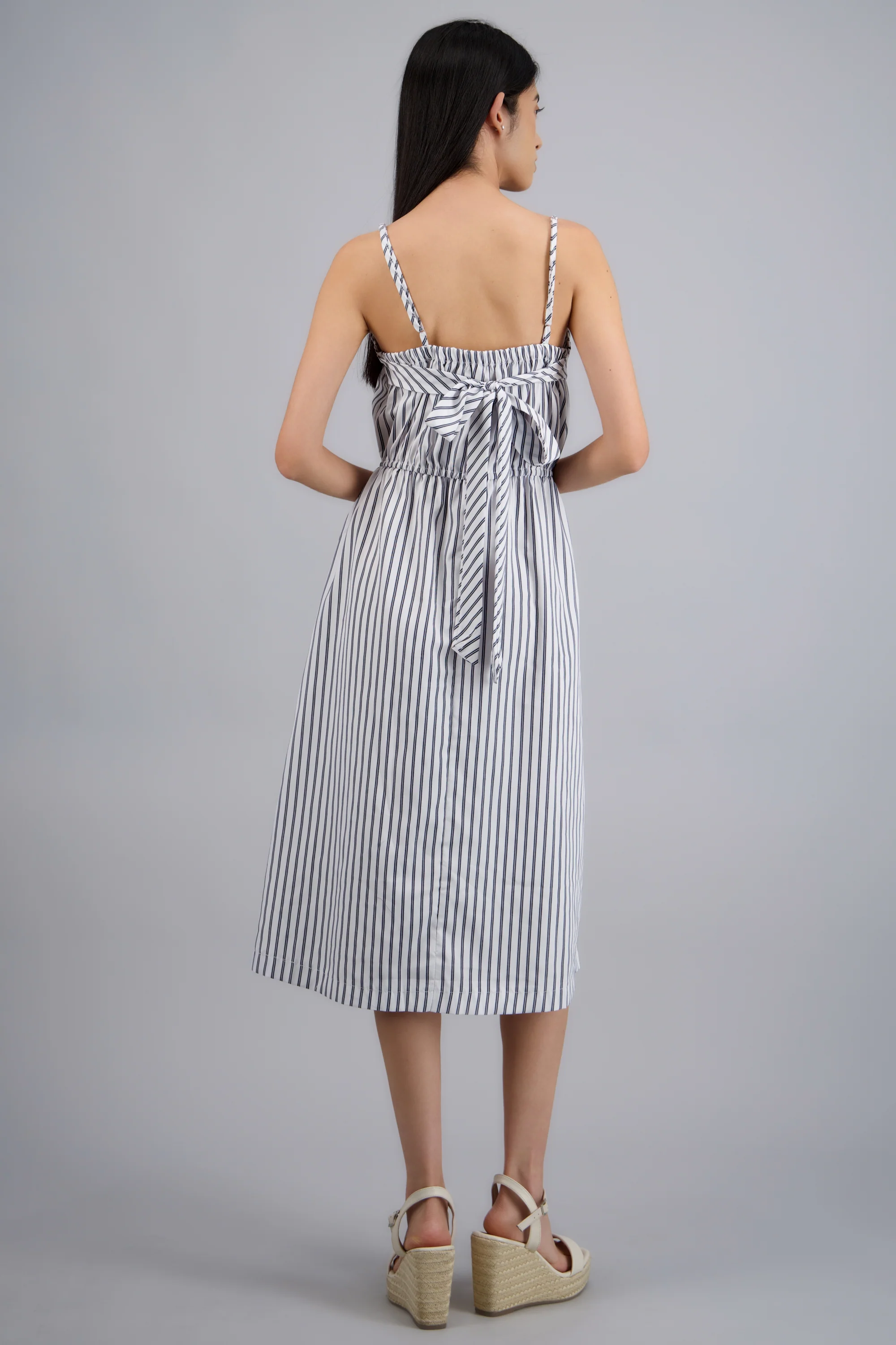 VESTIDO MIDI TIRANTES DET MOÑO RAYAS - Image 9