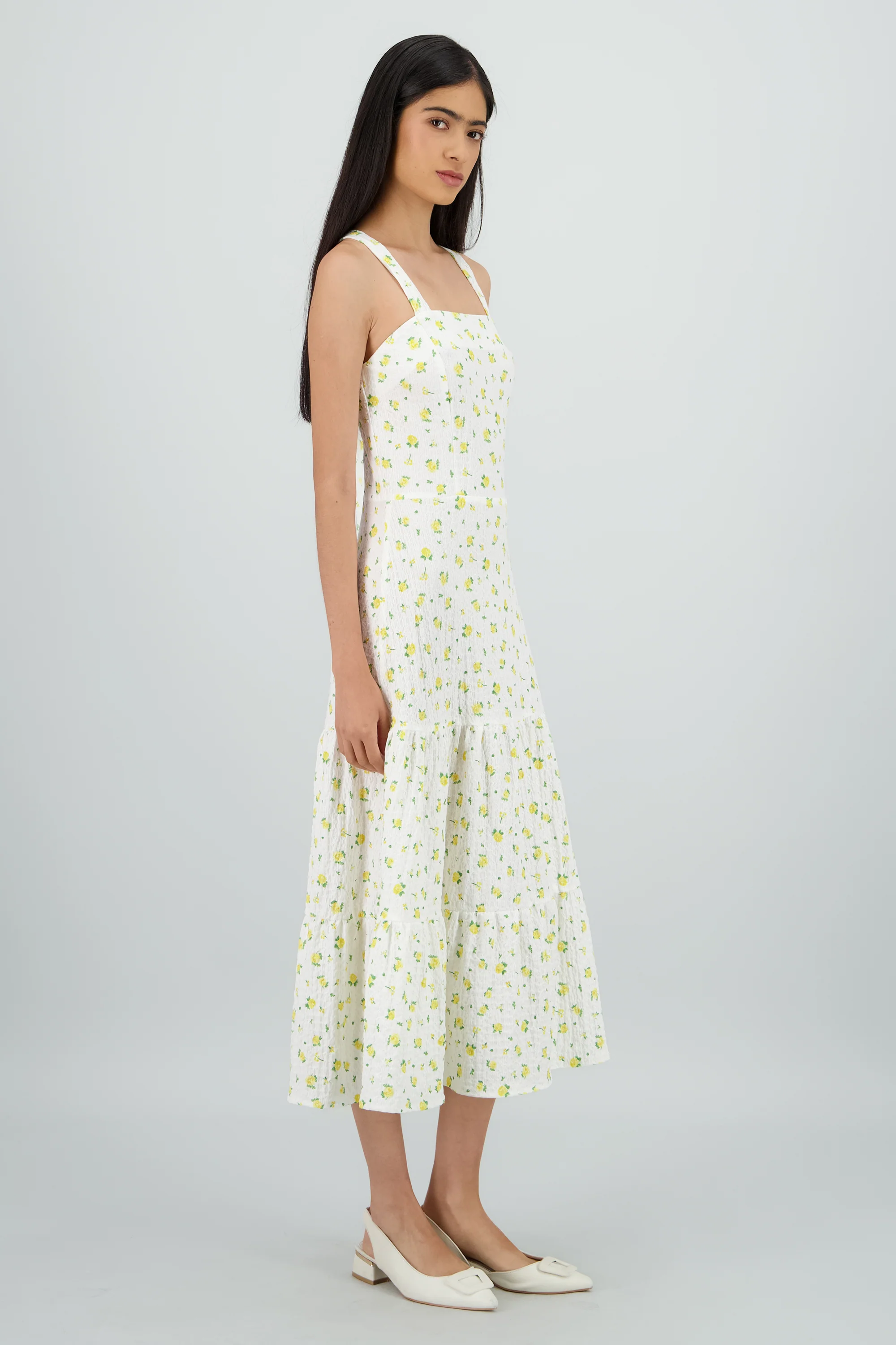 Vestido midi tirantes estampado flores - Image 3