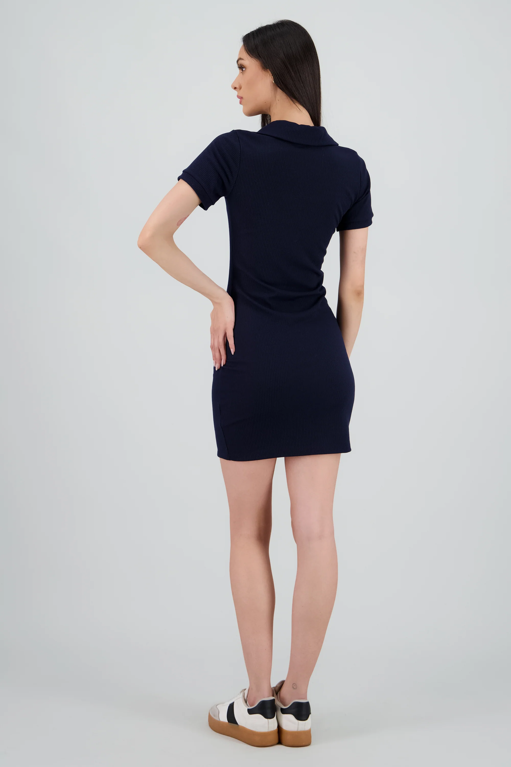 Vestido mini cuello polo manga corta rib - Image 4