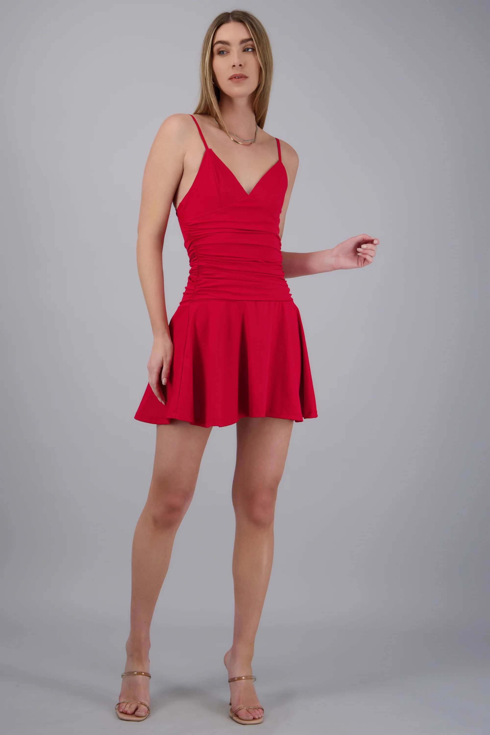 Vestido mini drapeado cintura