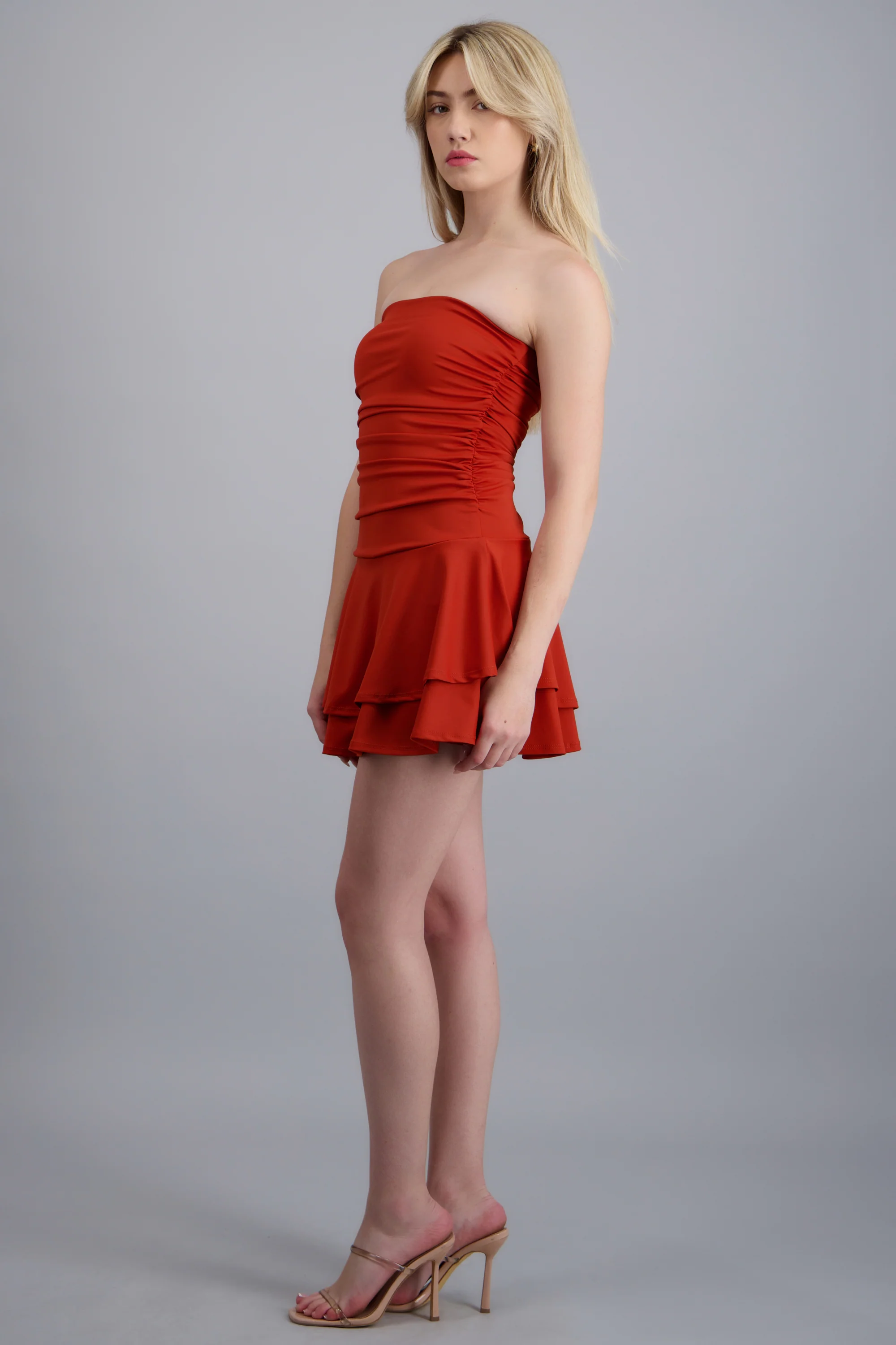 Vestido mini drapeado strapless - Image 3
