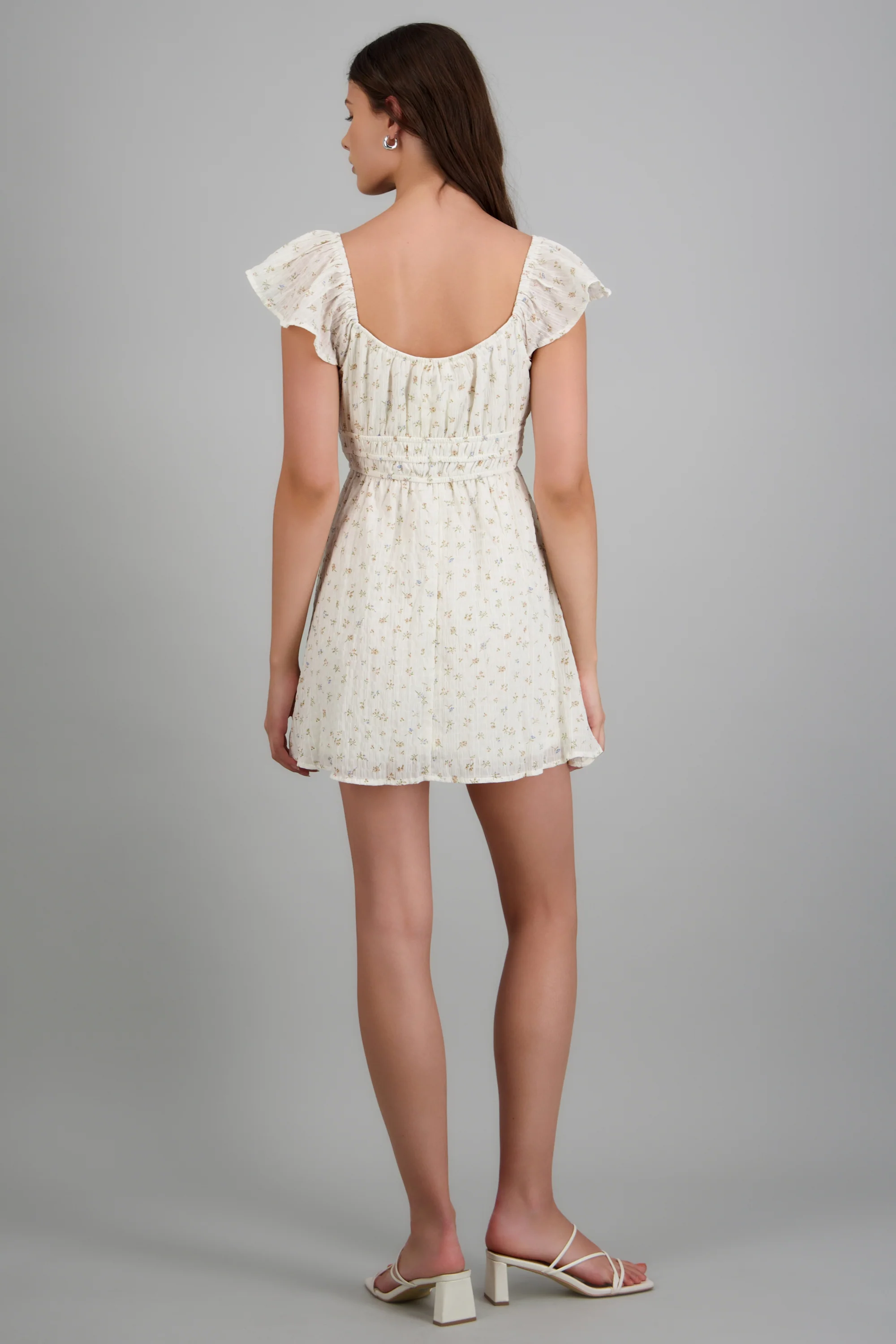 Vestido mini hombro olan detalle flores - Image 4