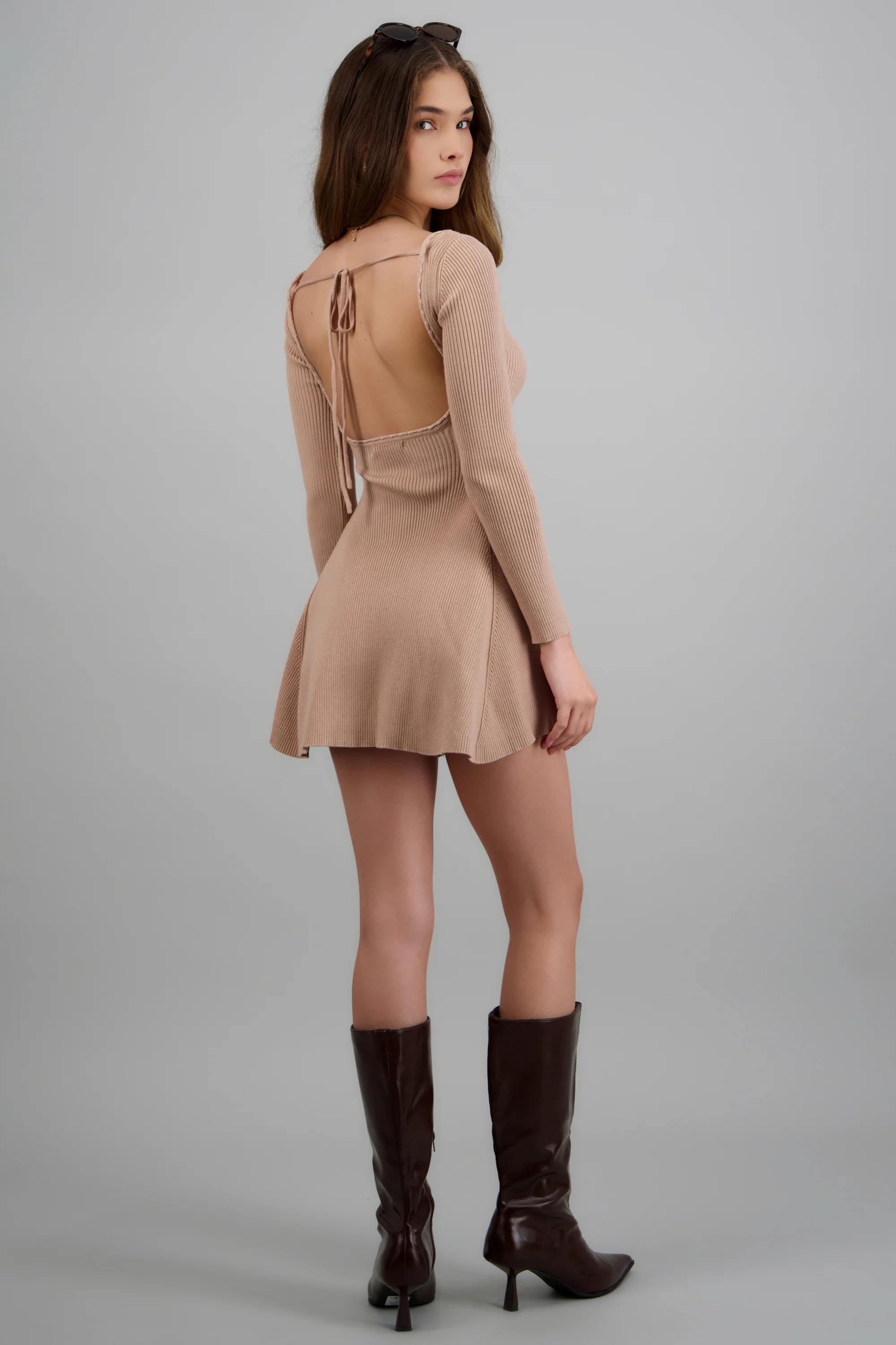 Vestido mini manga larga tejido rib - Image 4