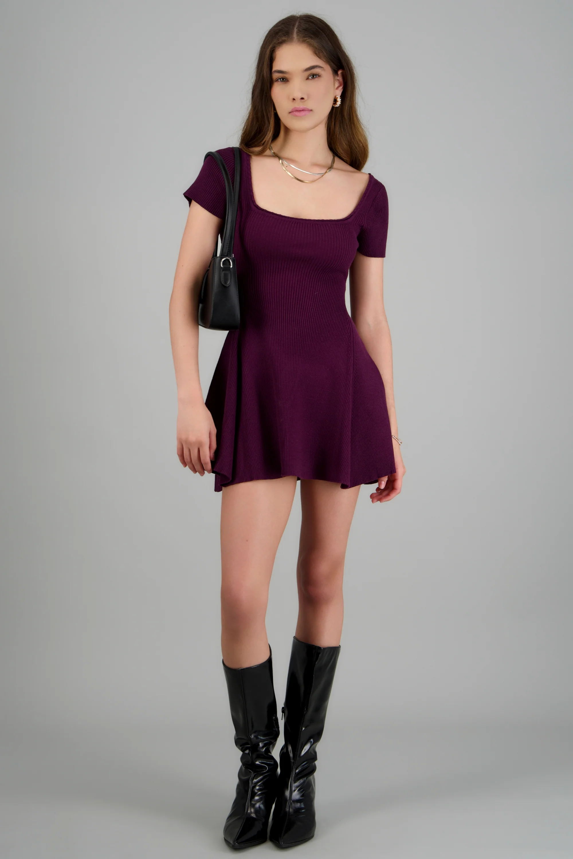 Vestido mini manga corta tejido - Image 3