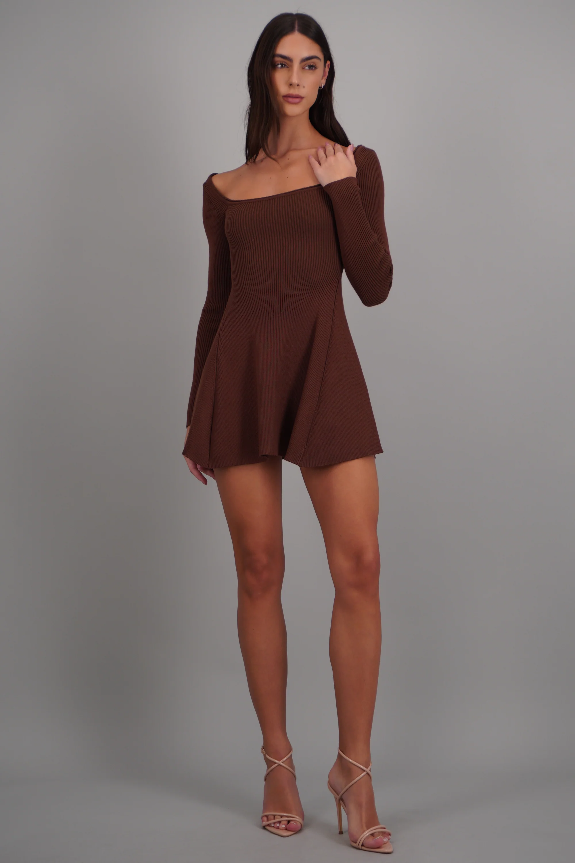 Vestido mini manga larga tejido rib - Image 3
