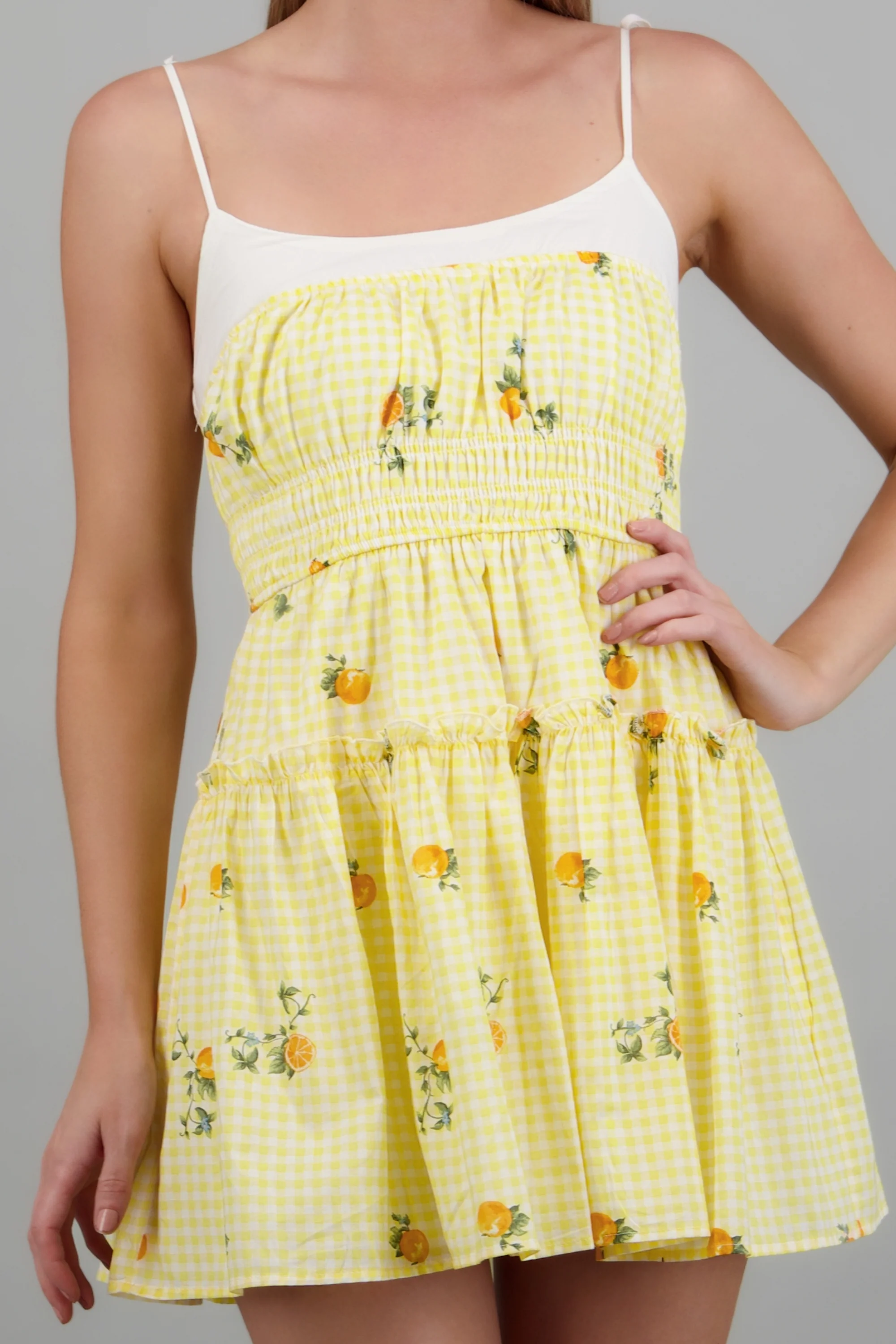 Vestido mini tirantes estampado gingham flores - Image 5