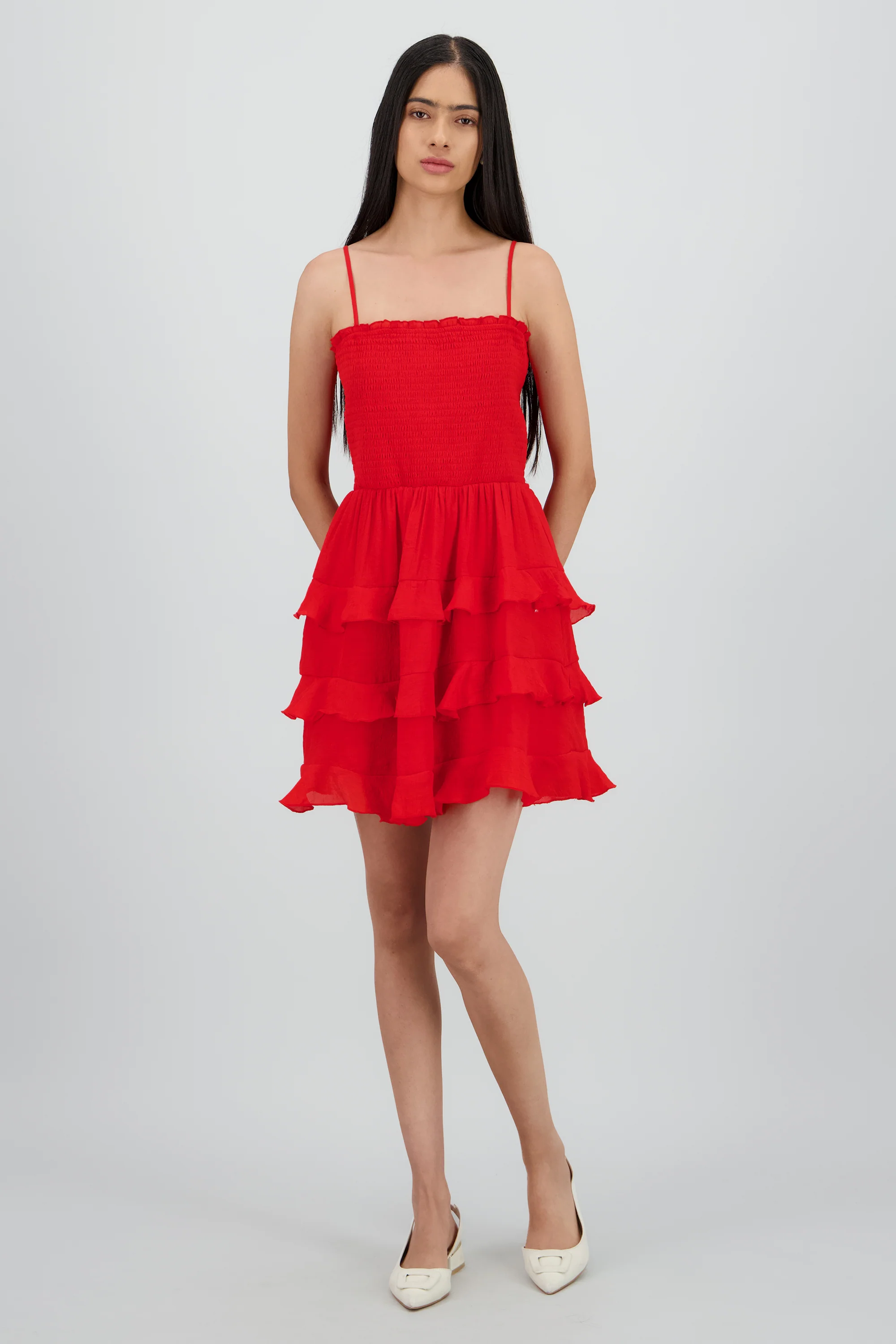 Vestido mini tirantes y olanes