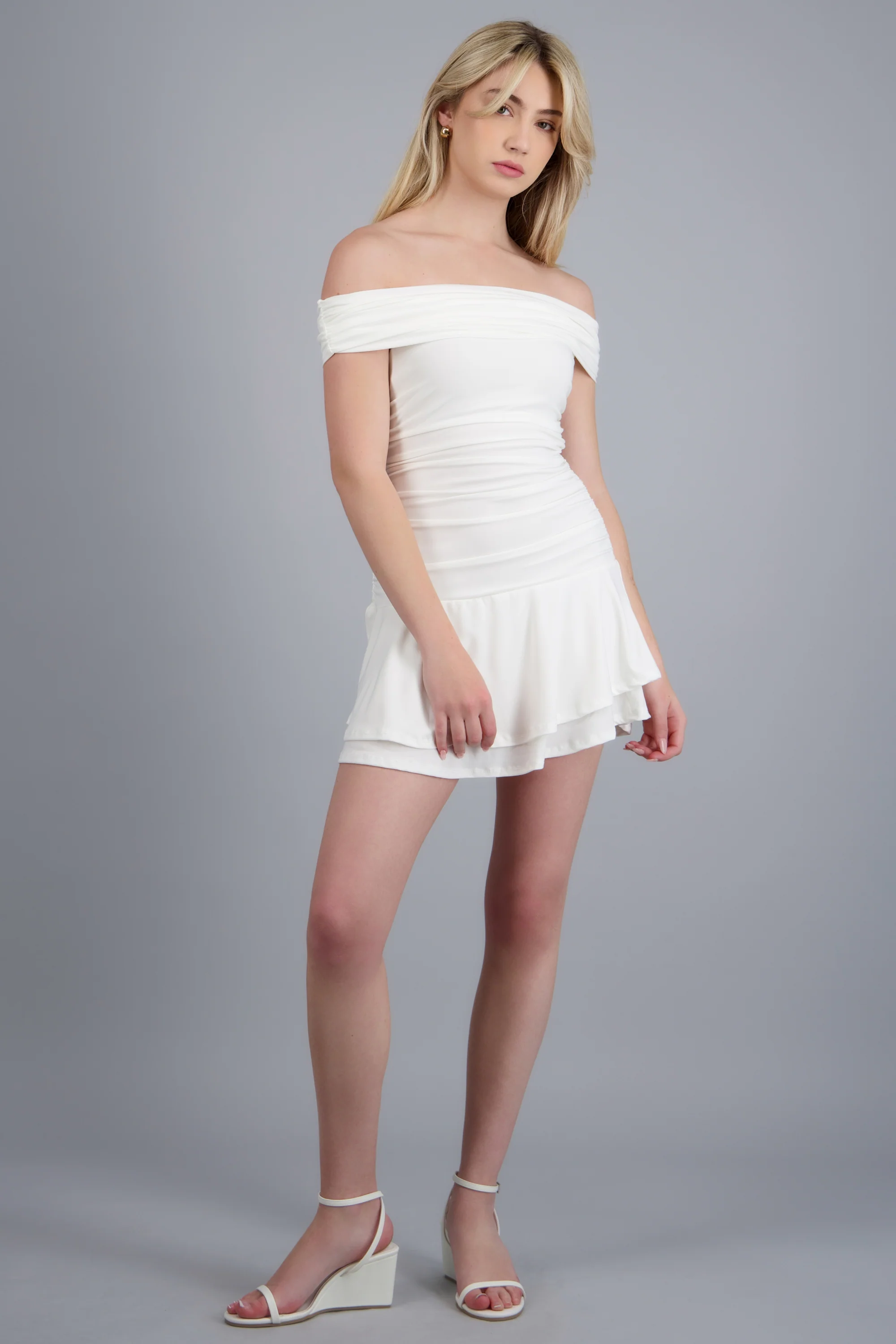 Vestido off shoulder detalle doblez - Image 3