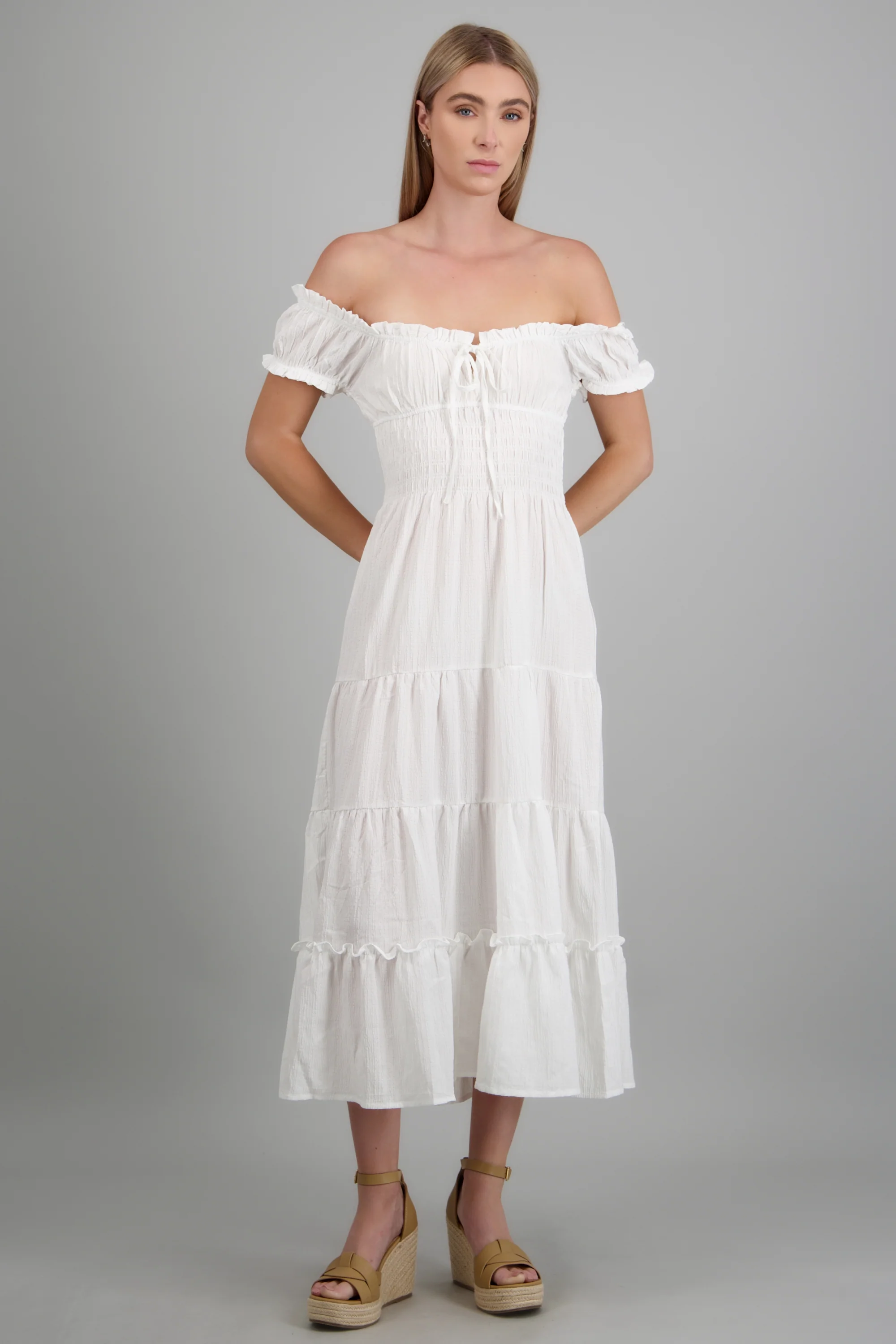 Vestido off shoulder detalle smock - Image 3
