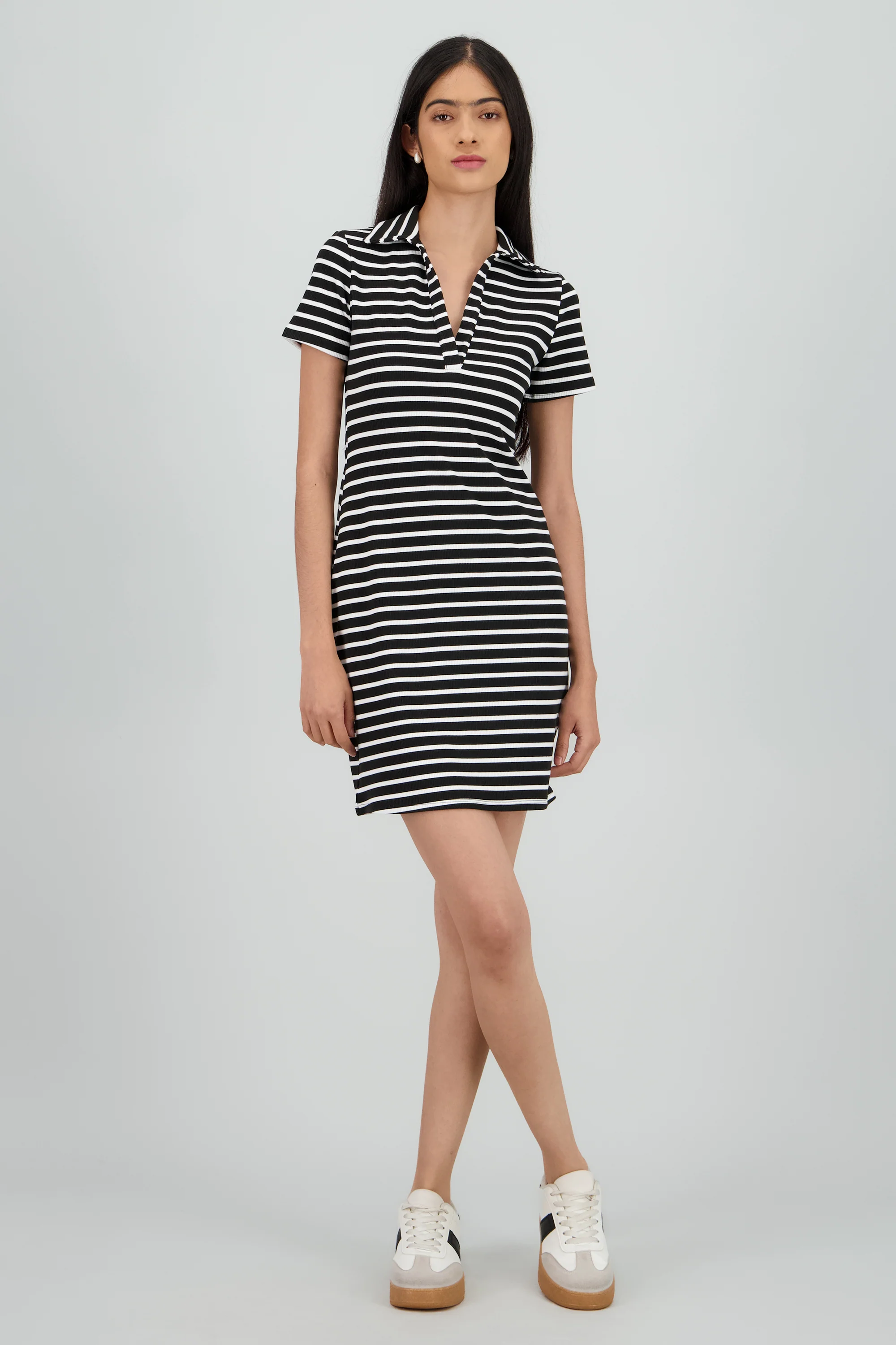 Vestido rayas mini cuello polo
