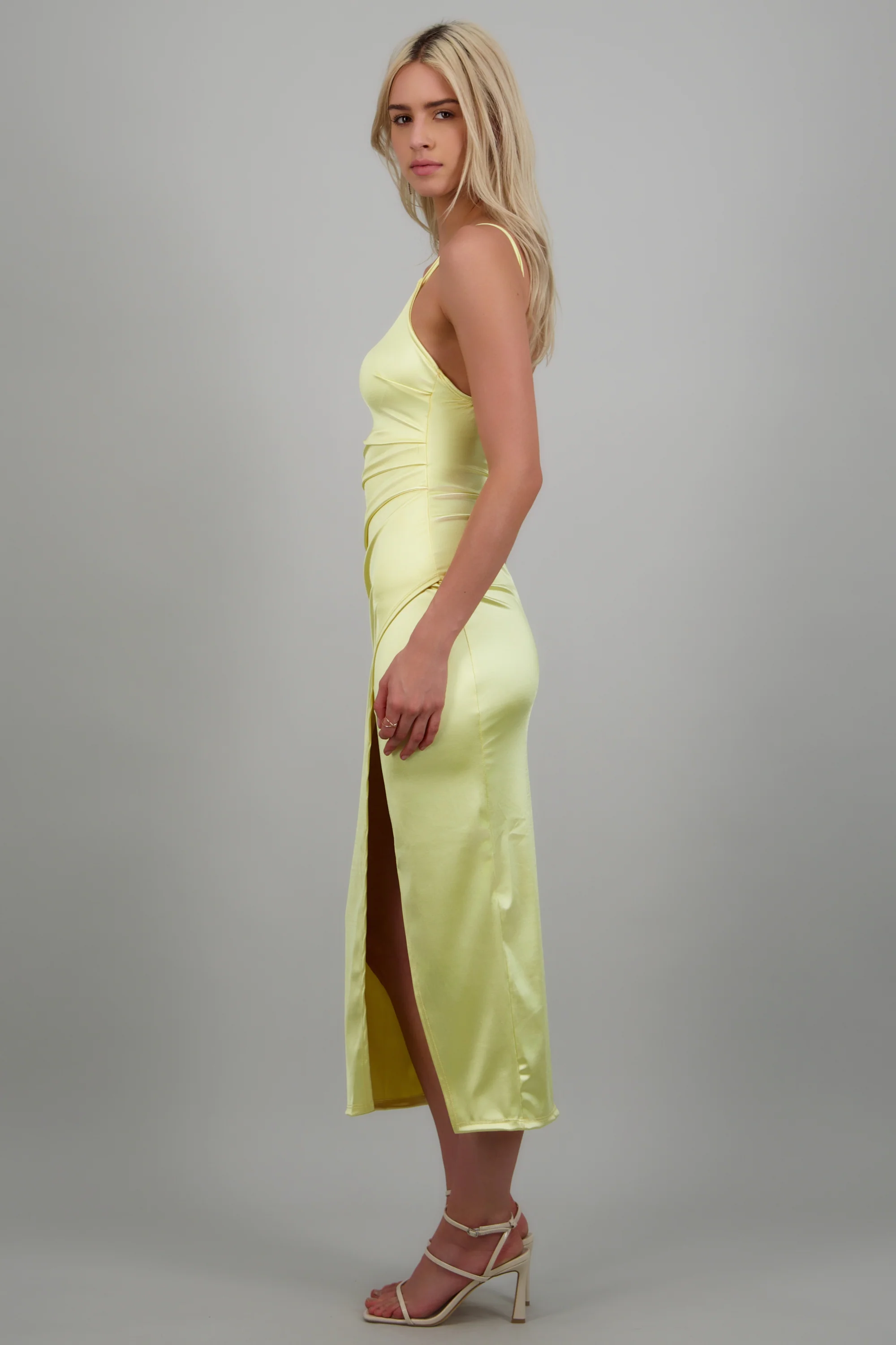 Vestido satinado escote recto - Image 2