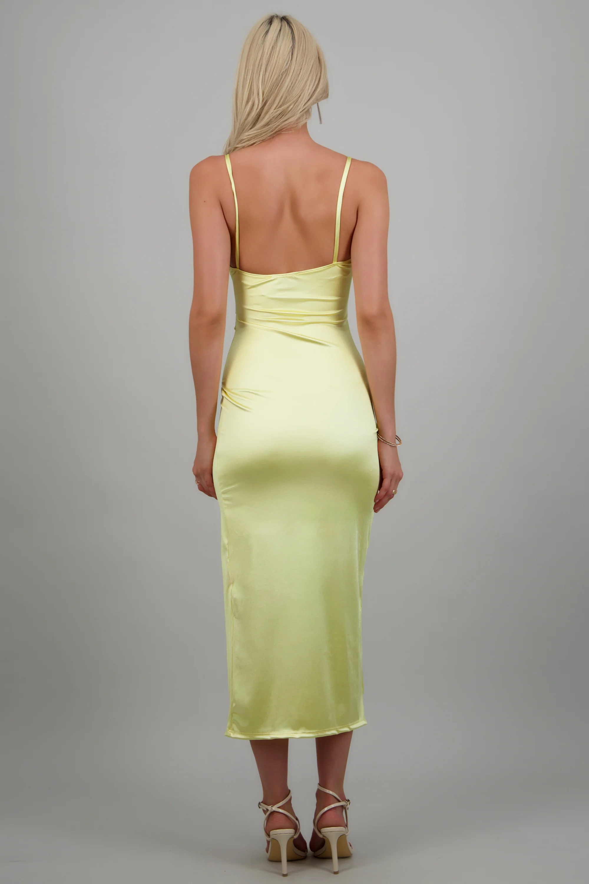 Vestido satinado escote recto - Image 4