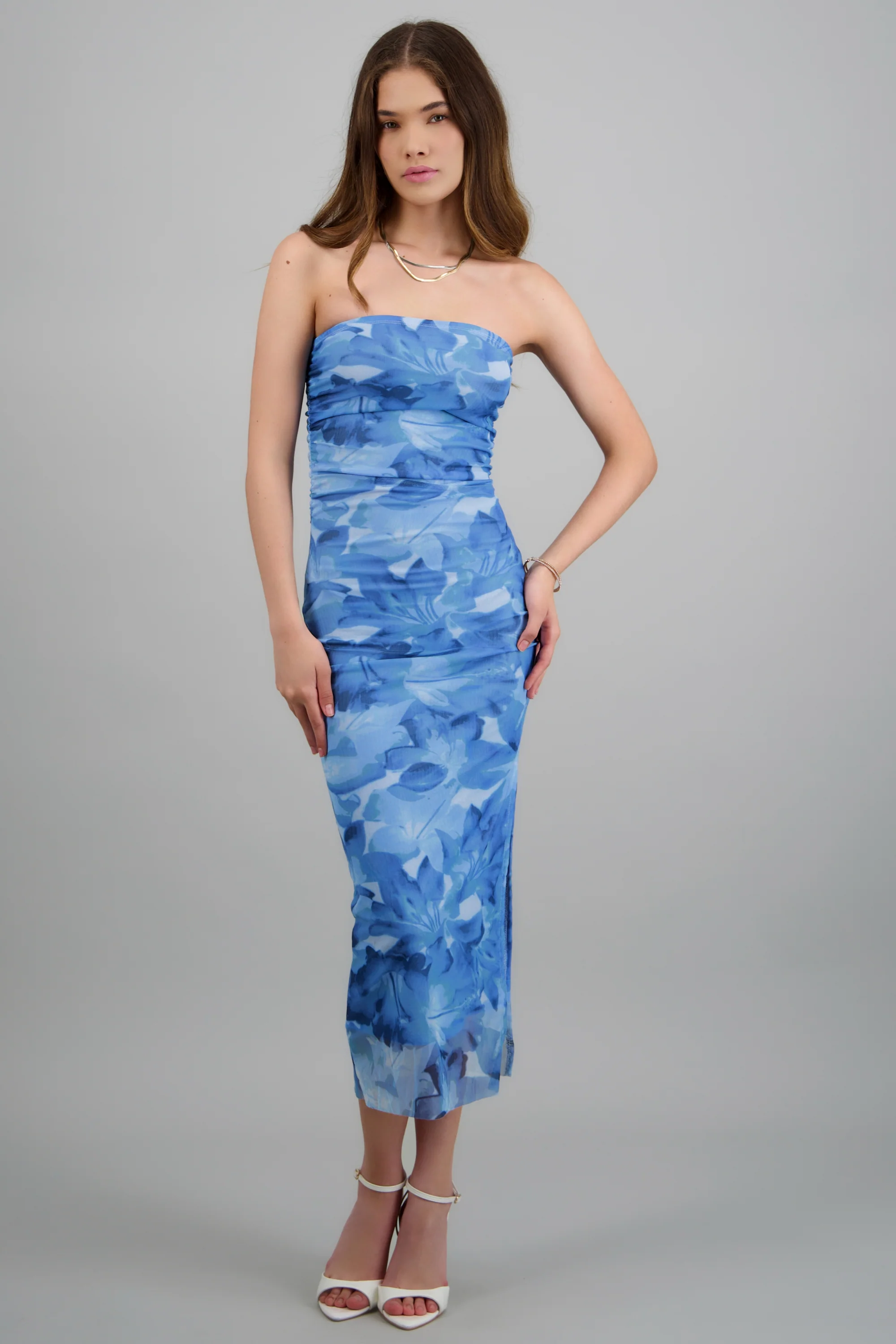 Vestido strapless estampado