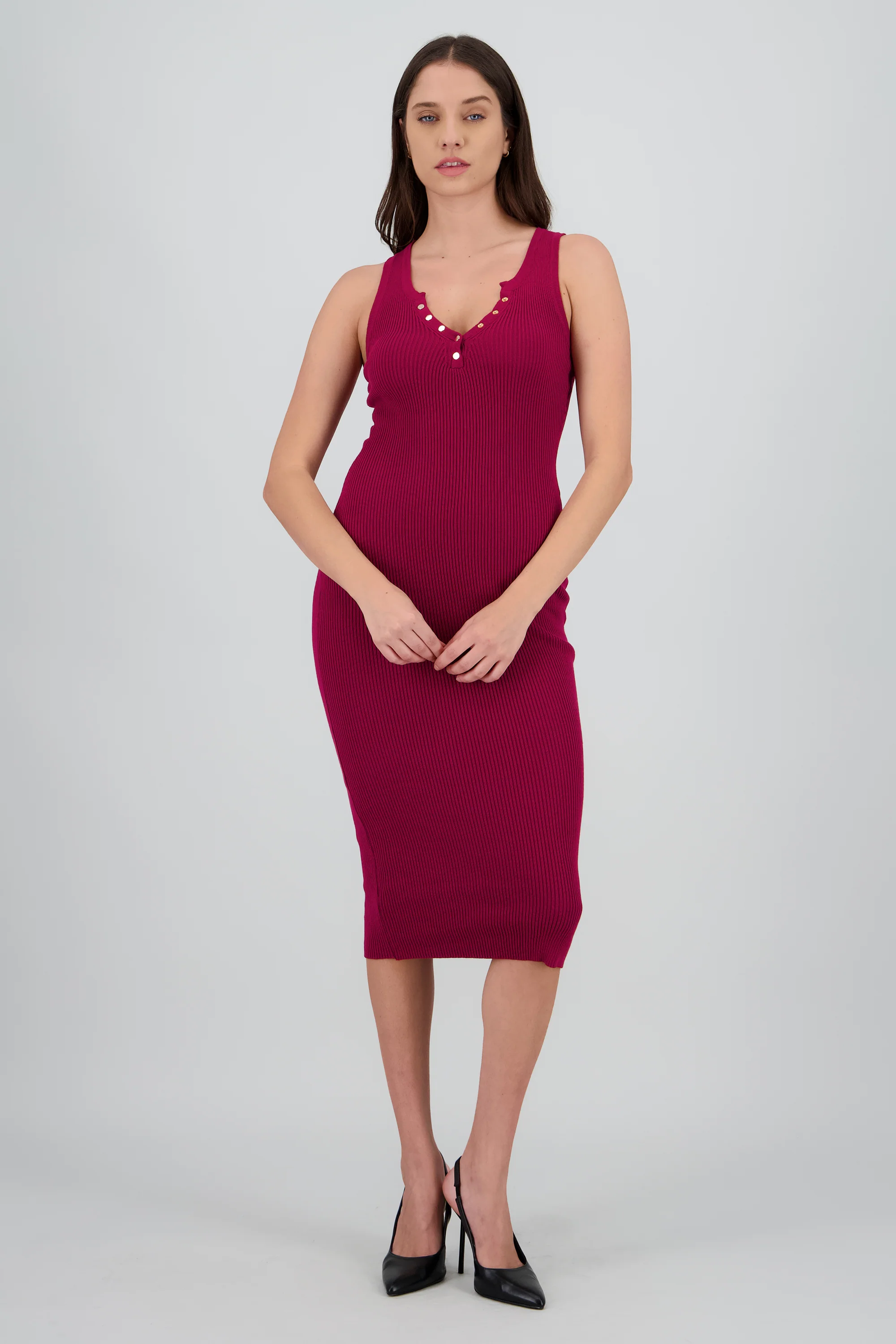 Vestido tejido liso con botones - Image 2