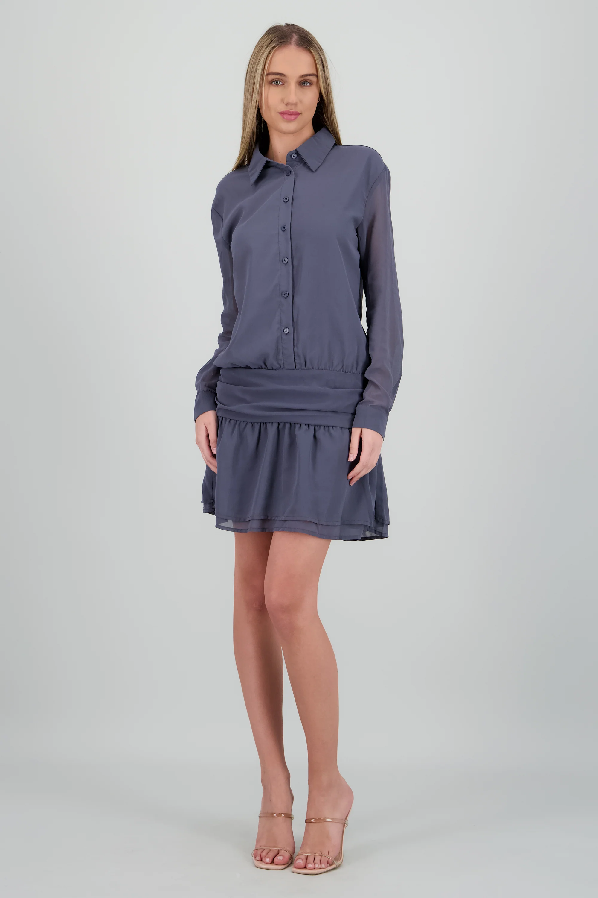 Vestido top camisa falda fruncida