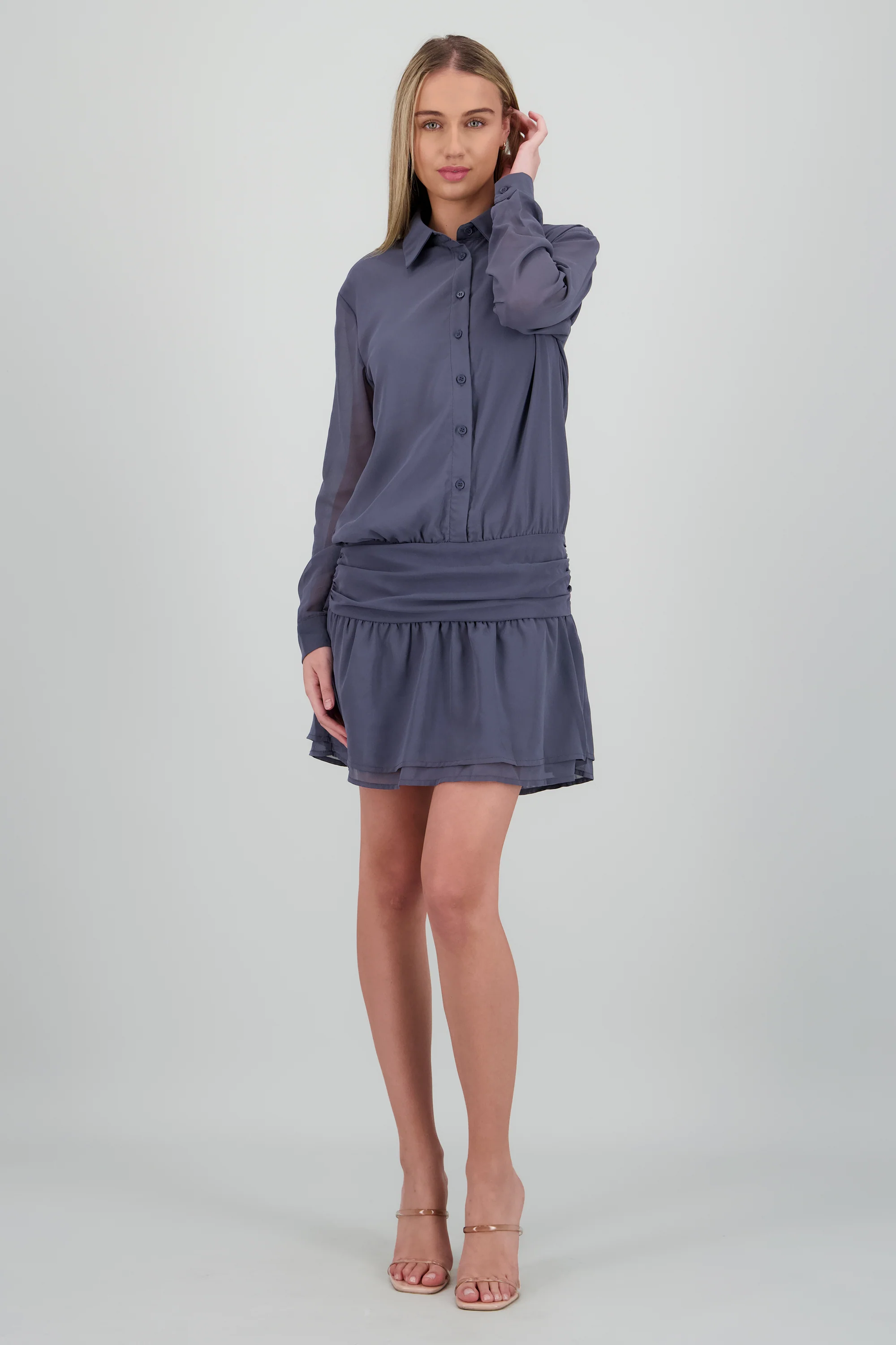 Vestido top camisa falda fruncida - Image 2