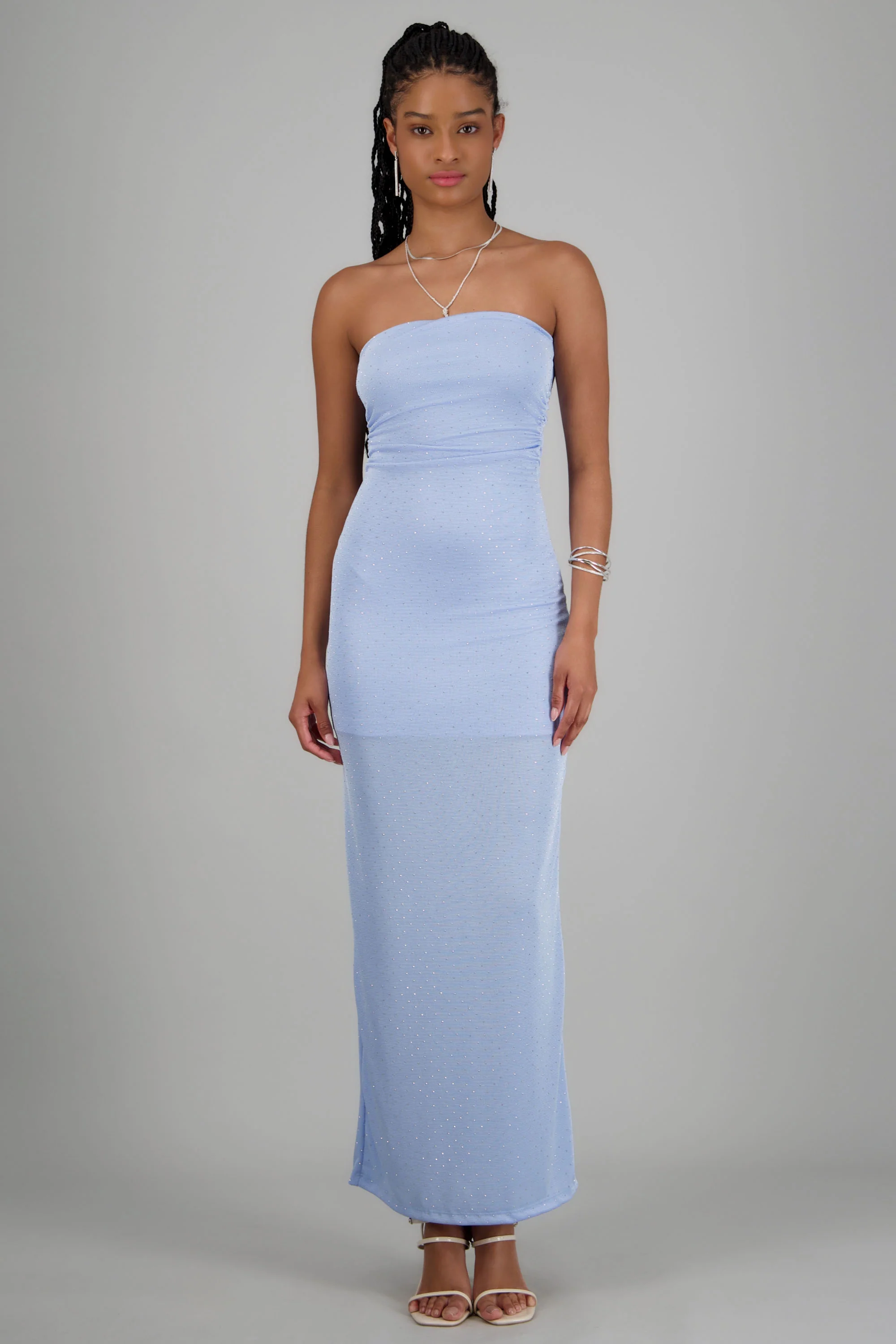 Vestido tubo drapeado brillos